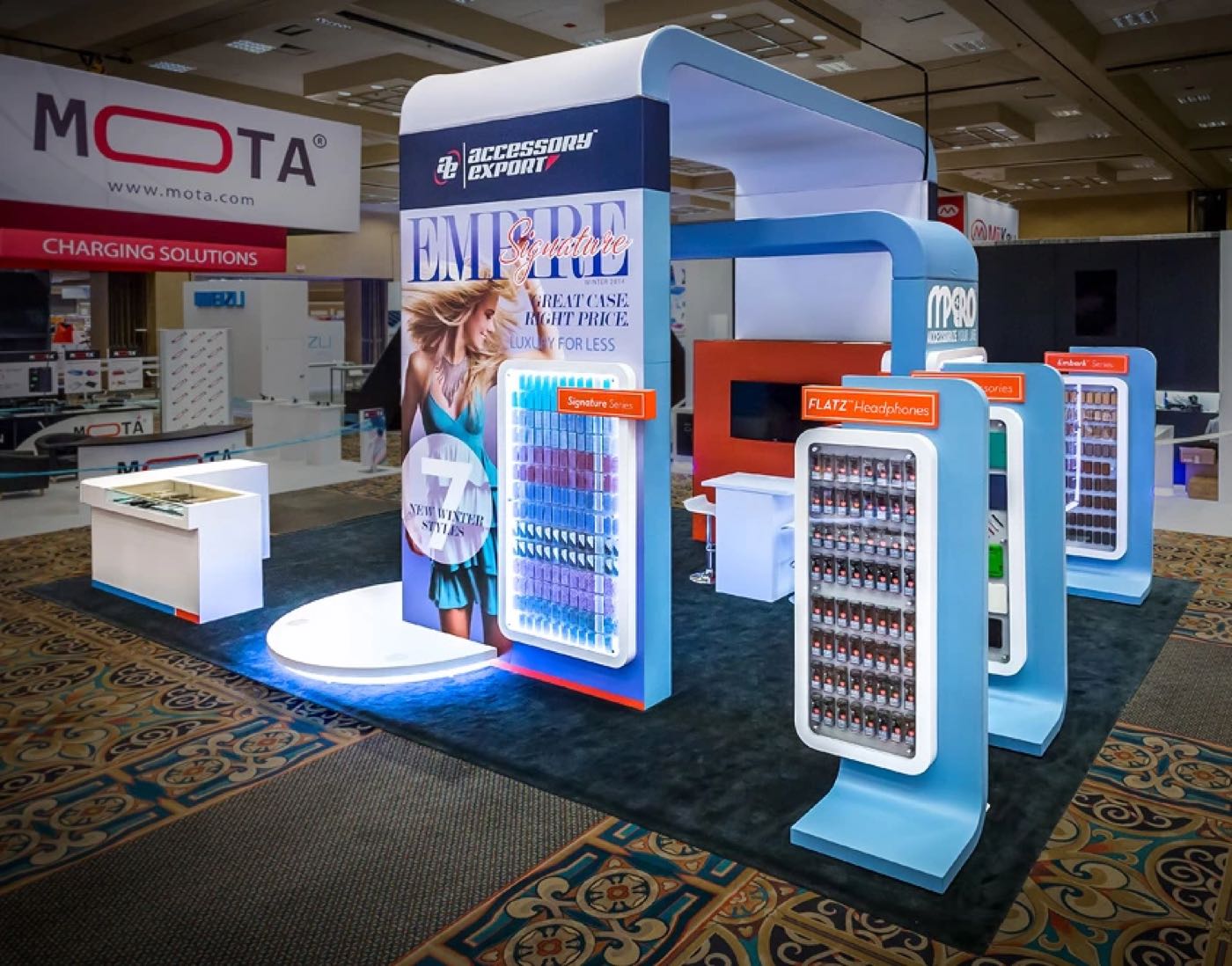 Accessory Export inline booth with light-up product walls