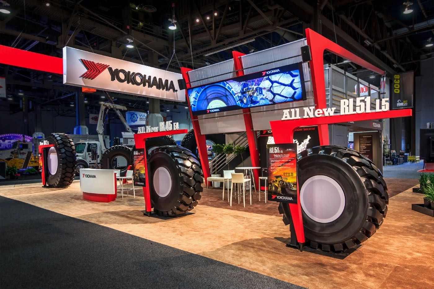 Yokohama booth with red frame and large tires